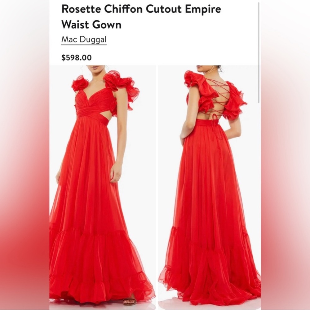 Mac Duggal  Rosette chiffon Empire waist gown